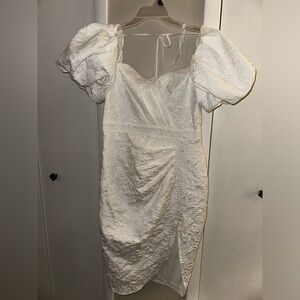 White bridal mini dress with puff sleeve